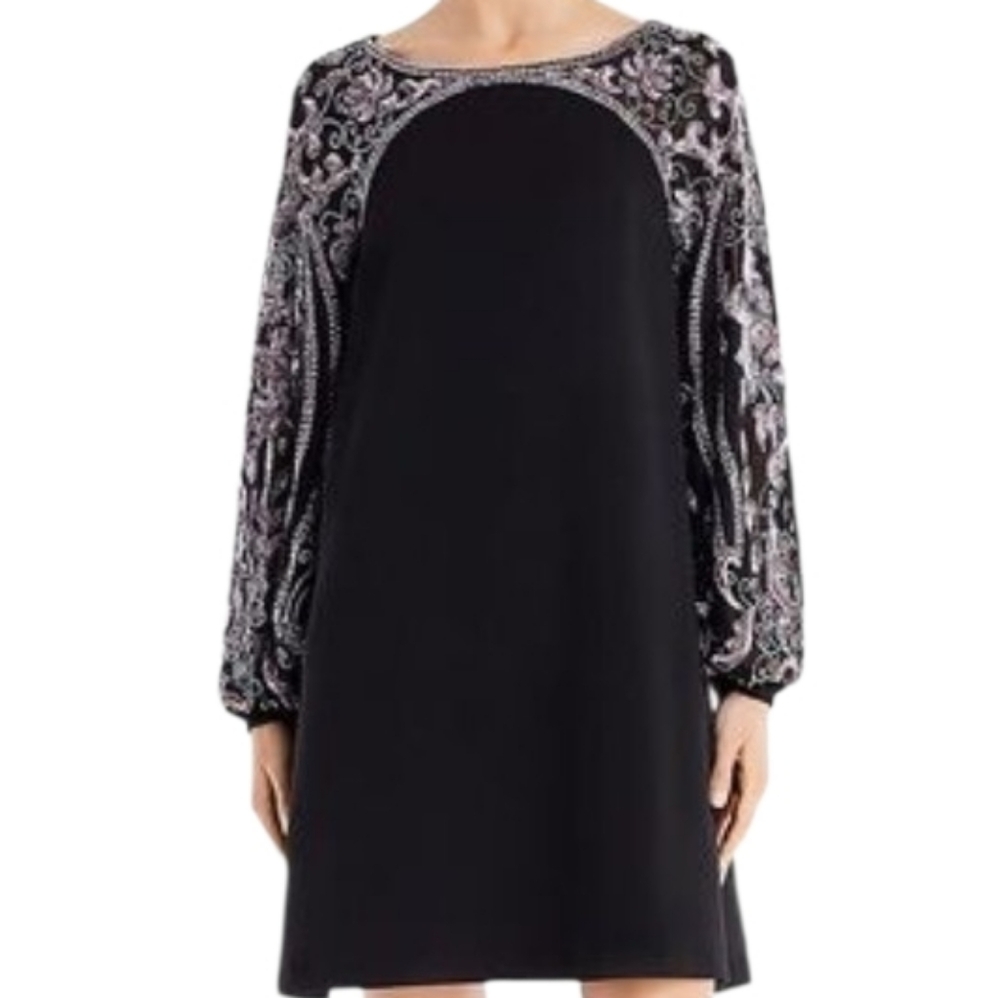 Elegant Black and Silver Bead/Sequin Embroidered Aidan Mattox Dress